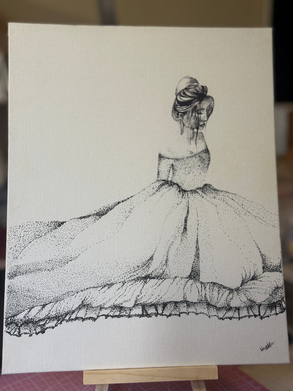 Princess | Original Mini Pen Painting – 24 x 30 cm Canvas with Wooden Easel (One-of-a-Kind Artwork)