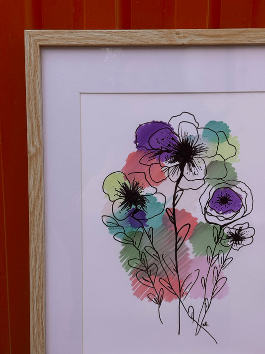 Colorful Flowers | Handmade Framed Poster – Original Artwork Wall Decor