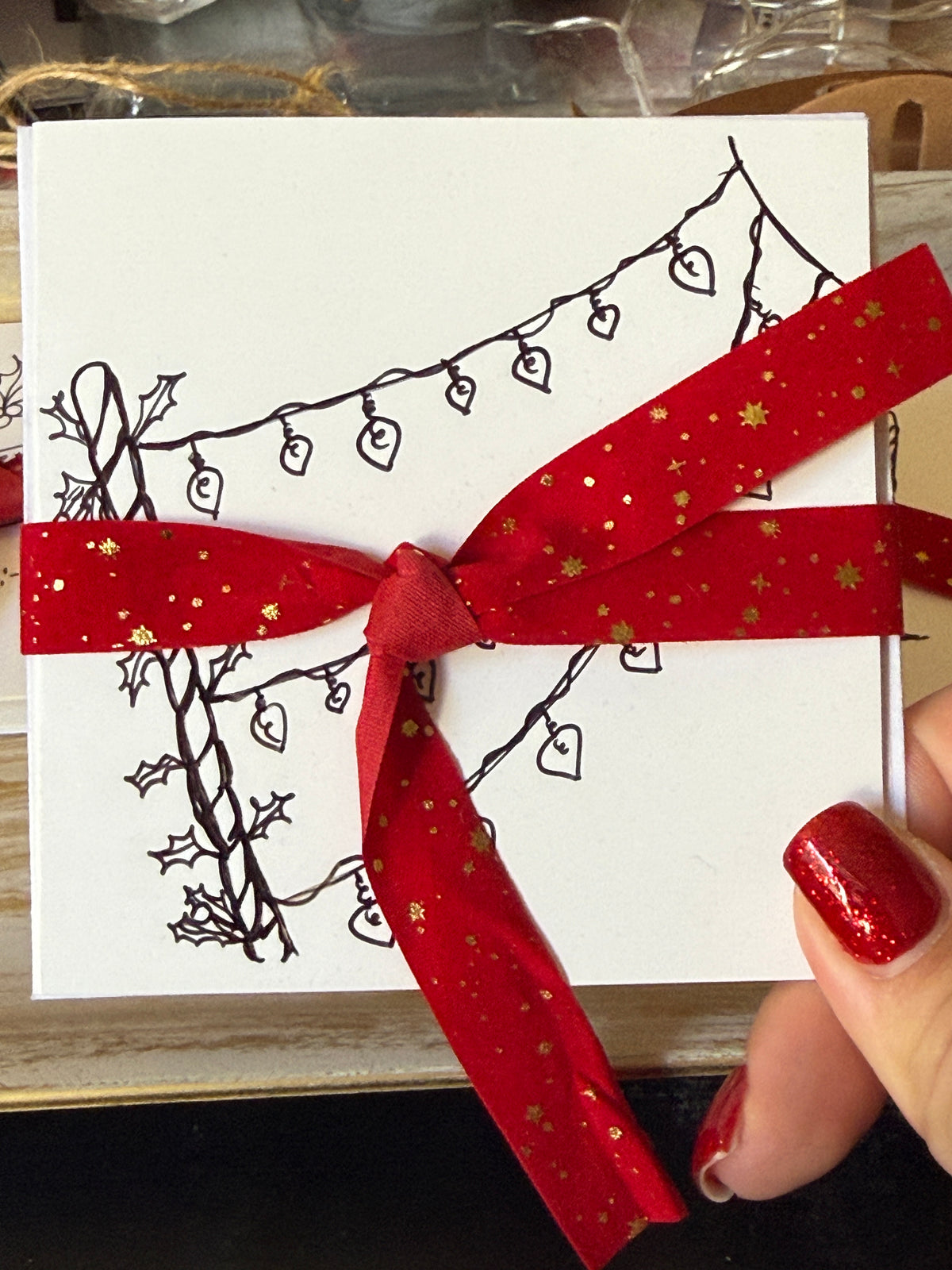 Cute Christmas Lights | Small Handmade Greeting Card – Original Illustrated Card
