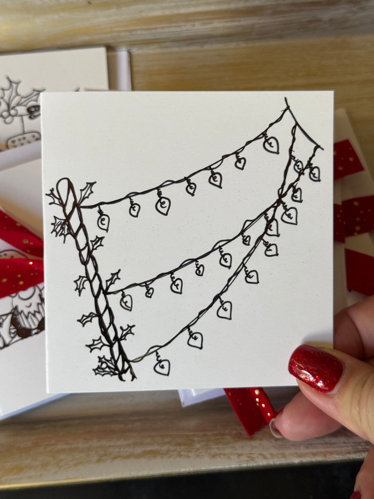 Cute Christmas Lights | Small Handmade Greeting Card – Original Illustrated Card