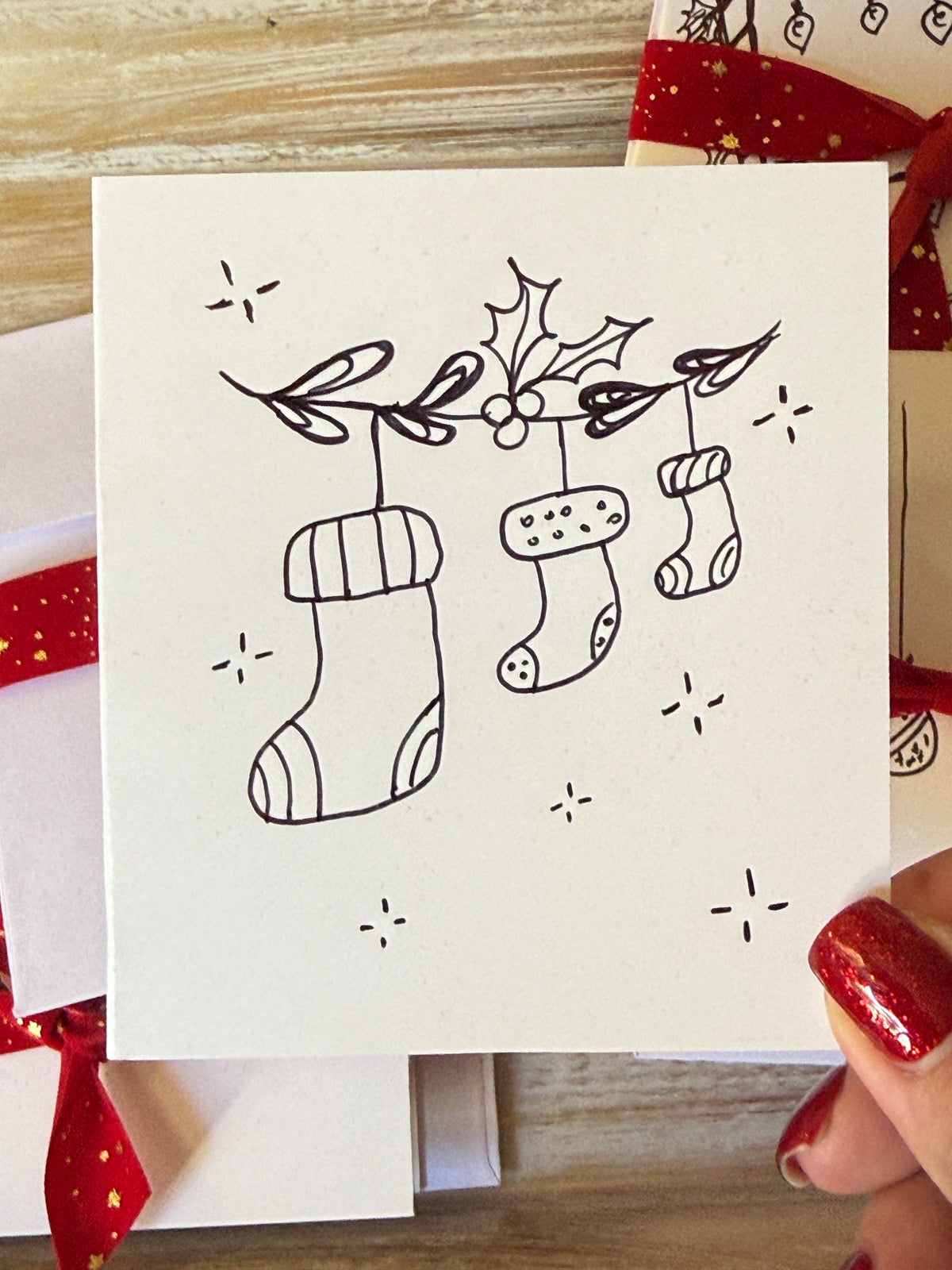 Cute Christmas Socks | Small Handmade Greeting Card – Original Illustrated Card
