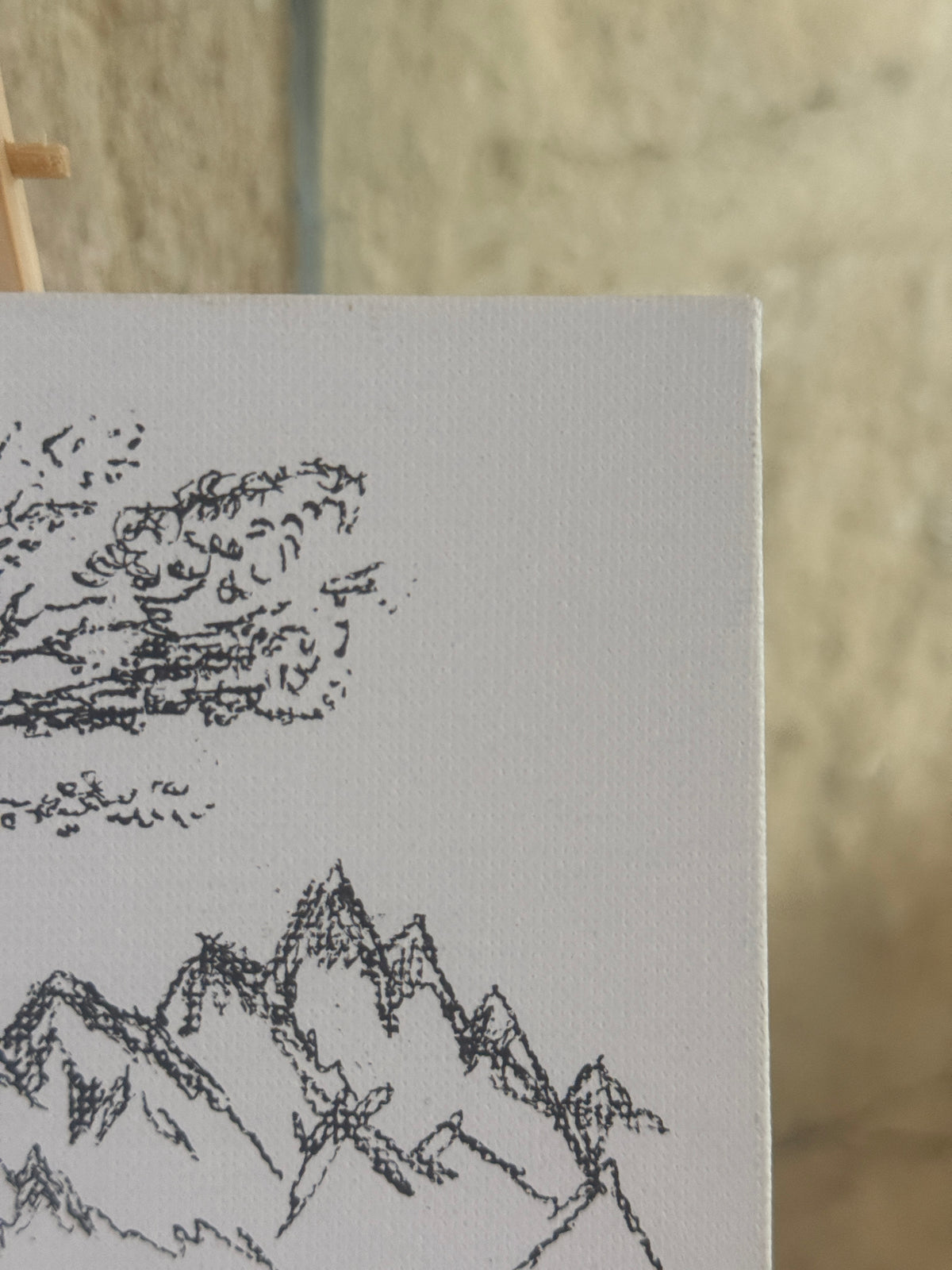 Sakura Tree | Original Mini Pen Painting – 15 × 15 cm Canvas with Wooden Easel (One-of-a-Kind Artwork)