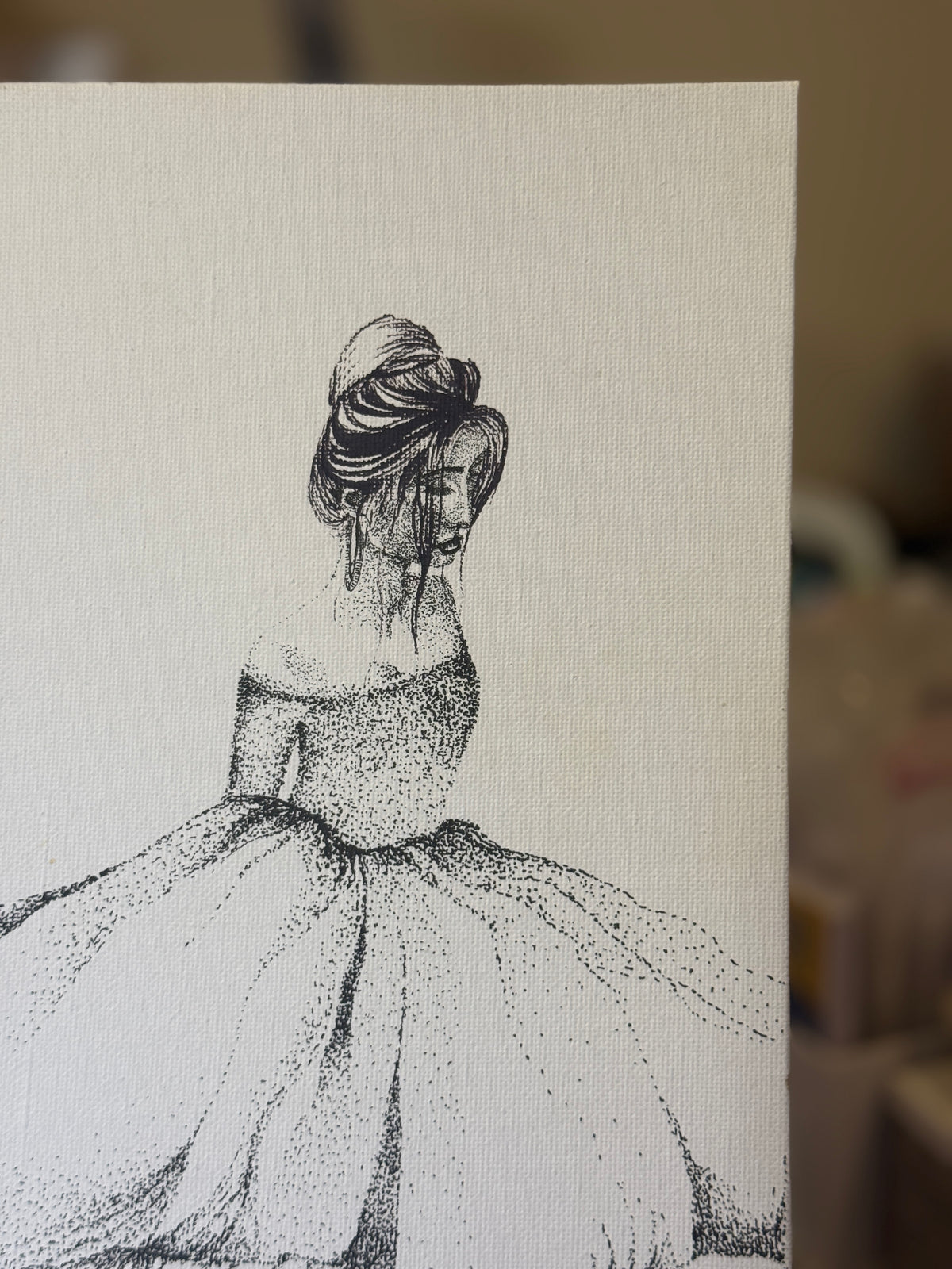 Princess | Original Mini Pen Painting – 24 x 30 cm Canvas with Wooden Easel (One-of-a-Kind Artwork)