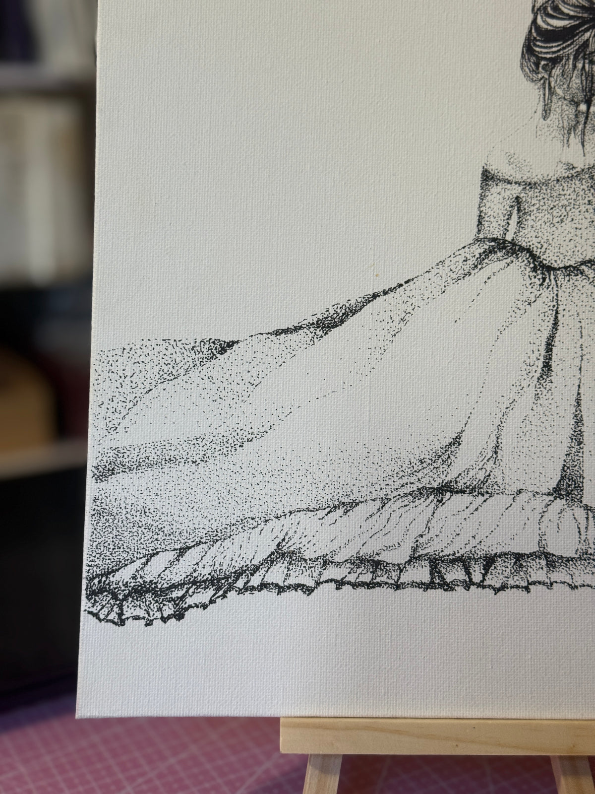 Princess | Original Mini Pen Painting – 24 x 30 cm Canvas with Wooden Easel (One-of-a-Kind Artwork)