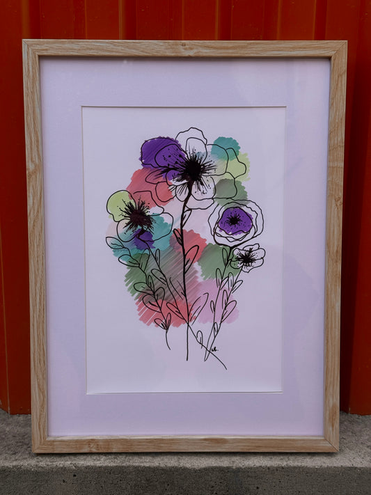 Colorful Flowers | Handmade Framed Poster – Original Artwork Wall Decor