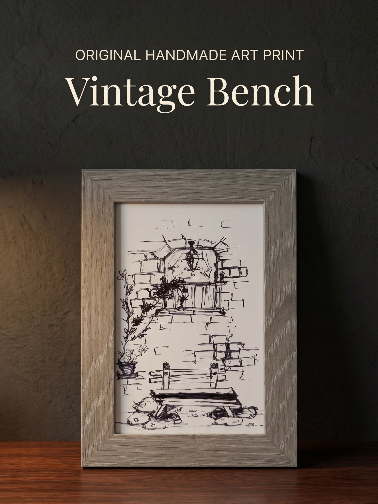 Vintage Bench | Handmade Framed Poster – Original Artwork Wall Decor
