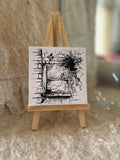 Witch’s Window | Original Mini Pen Painting – 10 × 10 cm Canvas with Wooden Easel (One-of-a-Kind Artwork)