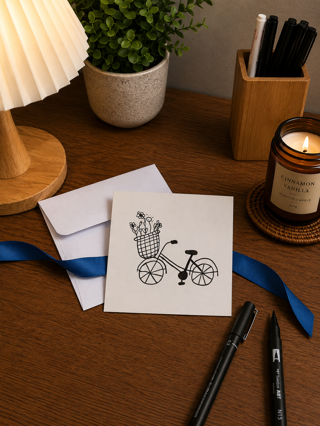 Cute Bicycle | Small Handmade Greeting Card – Original Illustrated Card