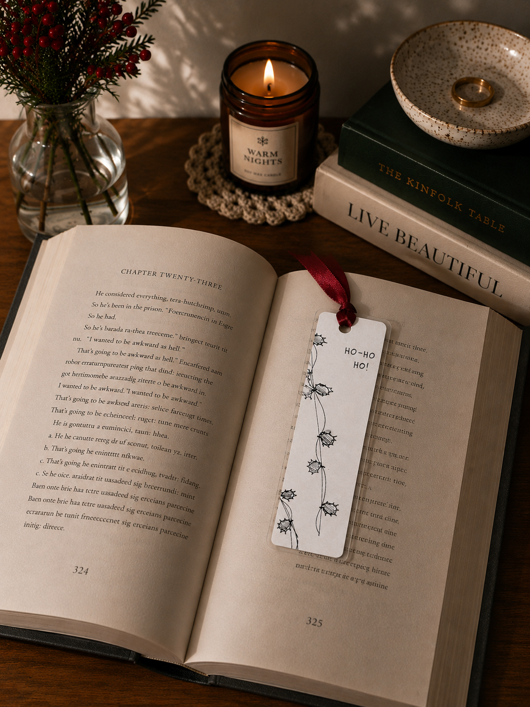 Ho Ho Ho Handmade Illustrated Bookmark – Original Art Bookmark