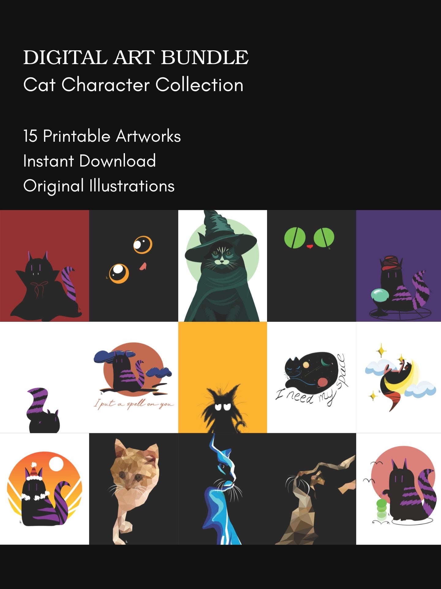 Cat Art Digital Bundle – Cute Cat Illustration Prints