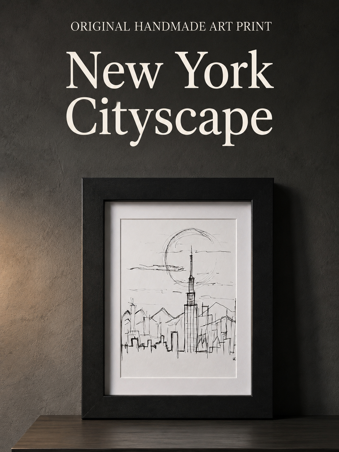 New York Cityscape | Handmade Framed Poster – Original Artwork Wall Decor