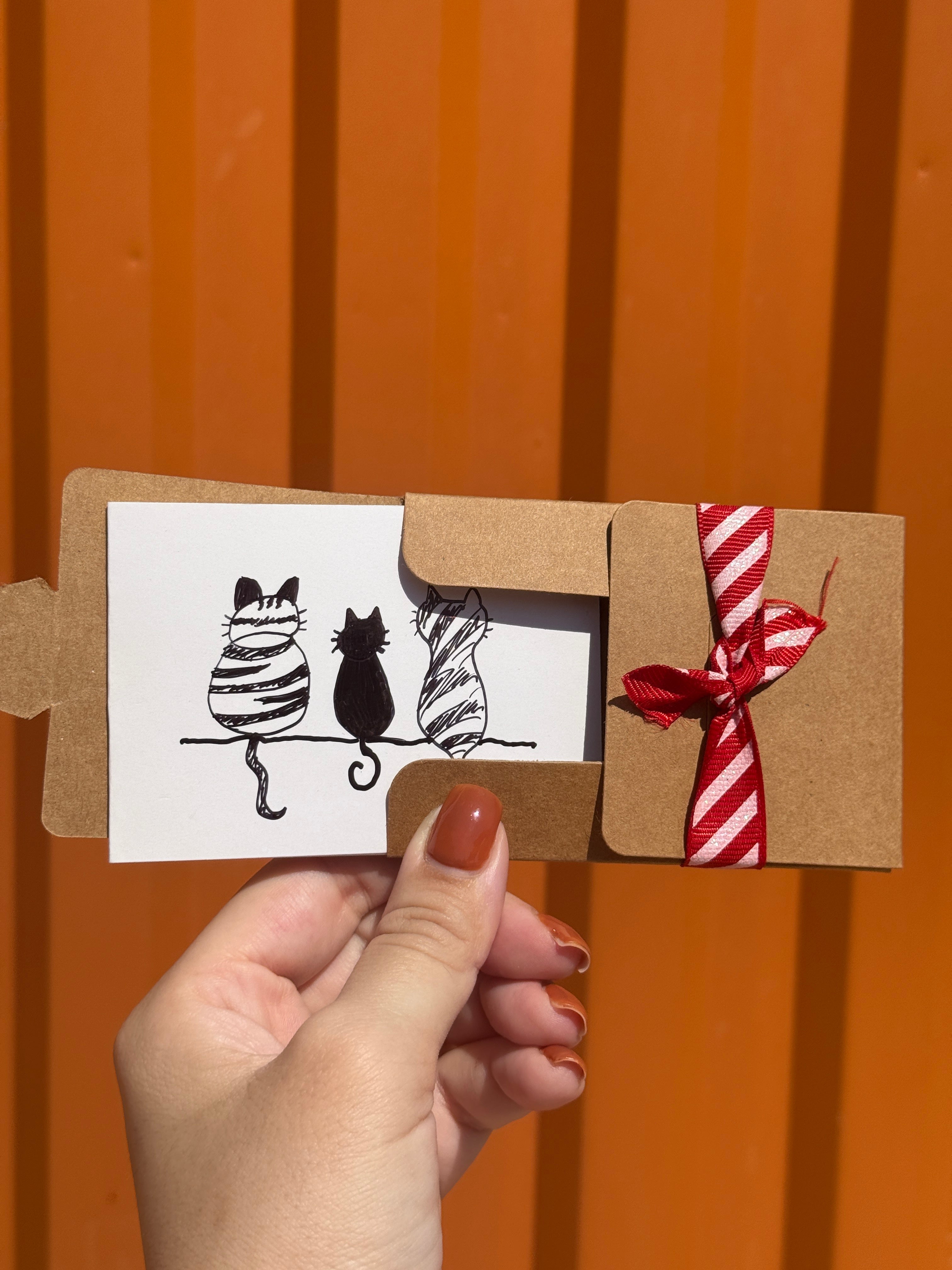Cute Black Cats | Mini Handmade Greeting Card – Original Illustrated Card