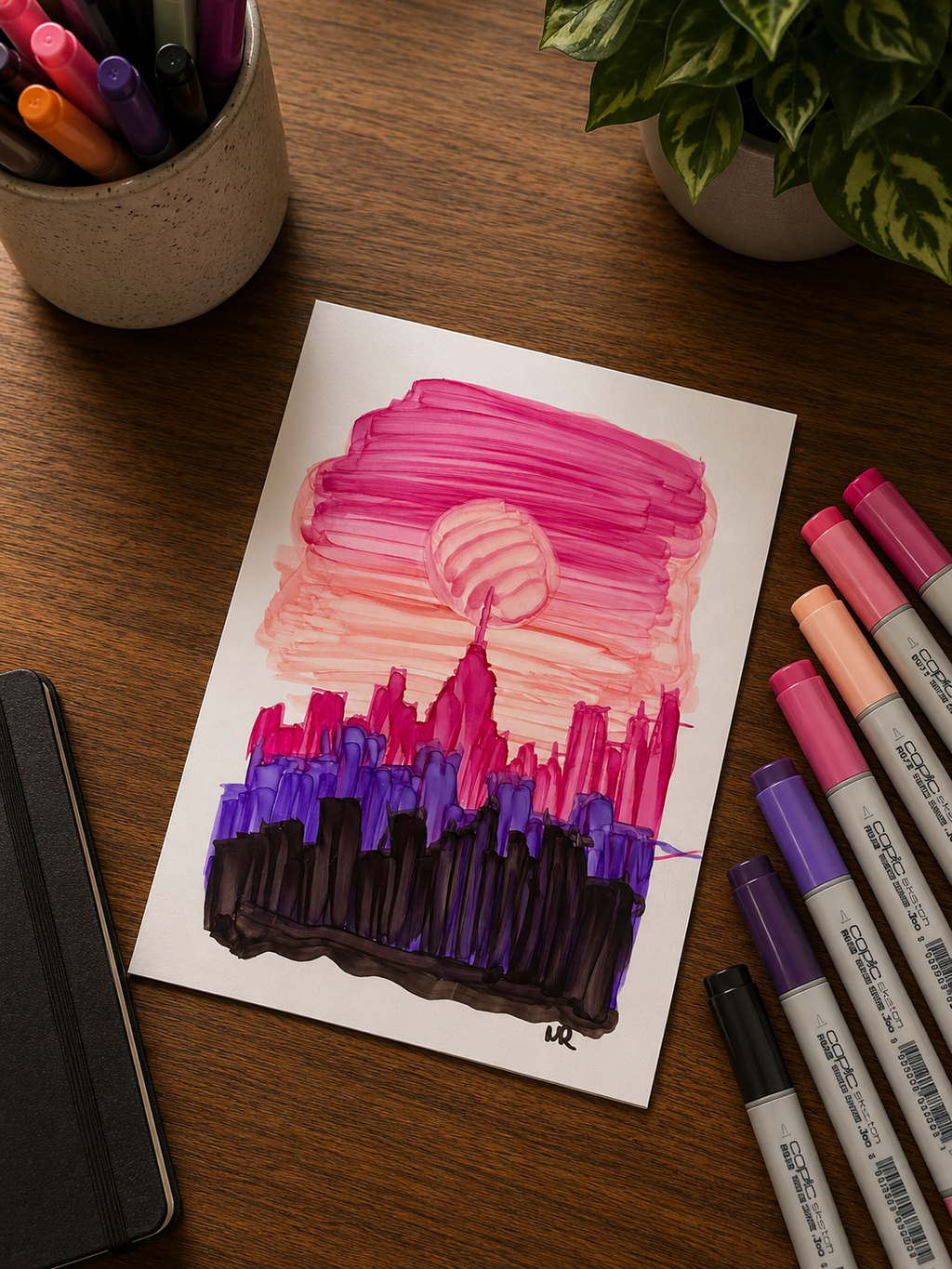 New York in Pink | Handmade Framed Poster – Original Artwork Wall Decor