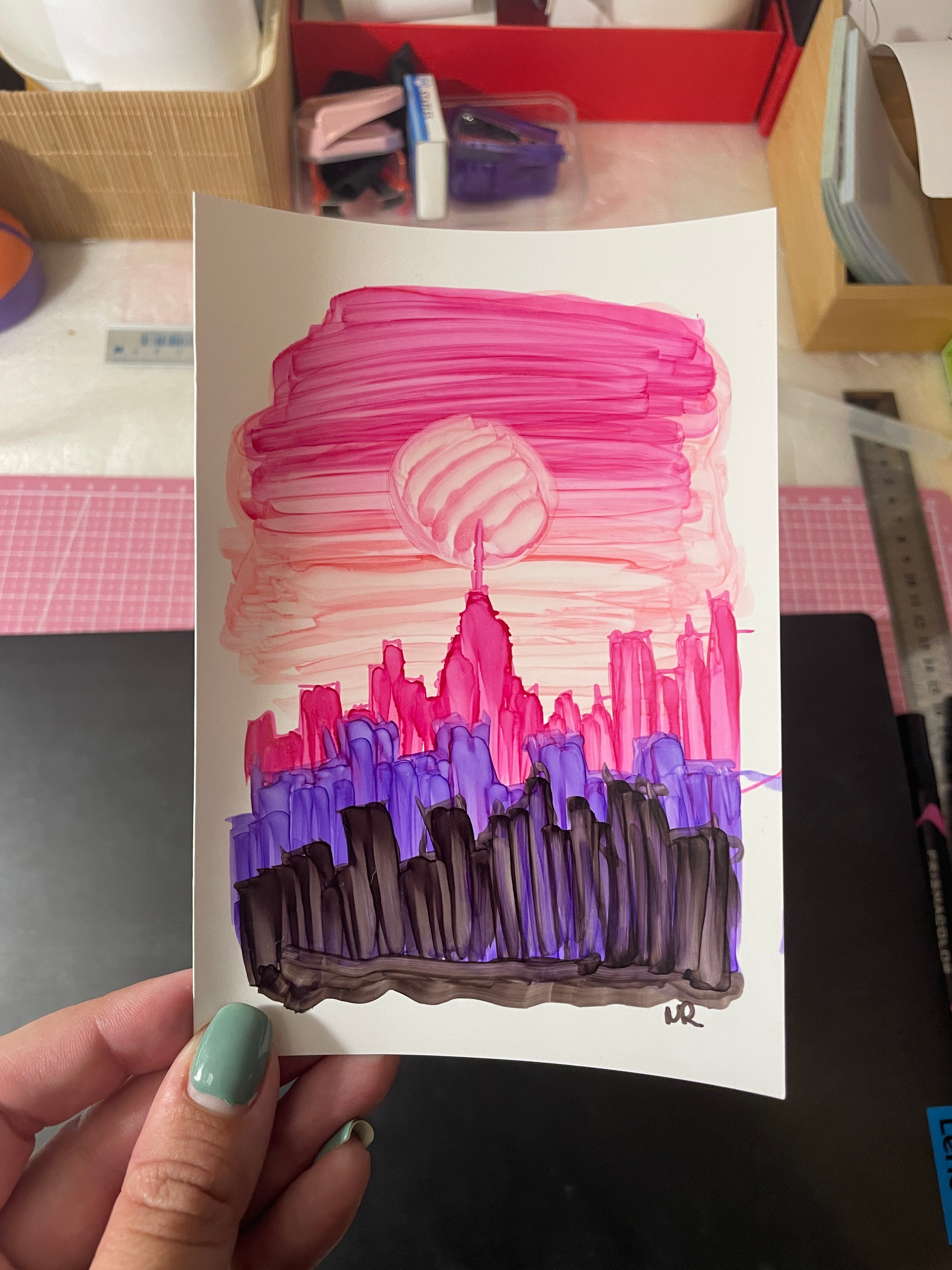 New York in Pink | Handmade Framed Poster – Original Artwork Wall Decor