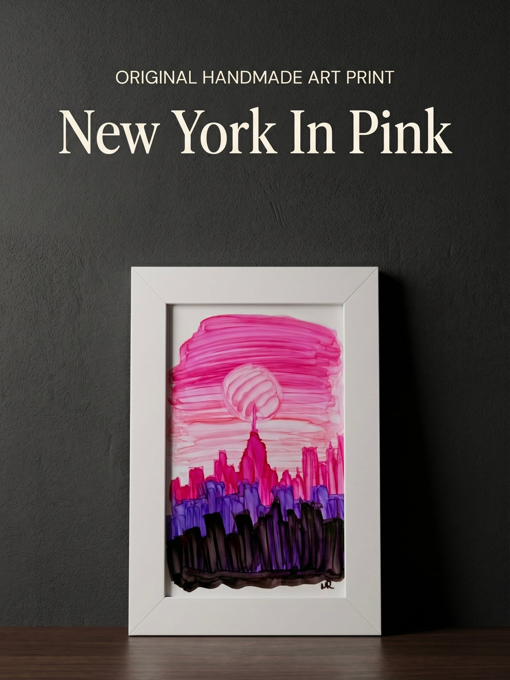 New York in Pink | Handmade Framed Poster – Original Artwork Wall Decor
