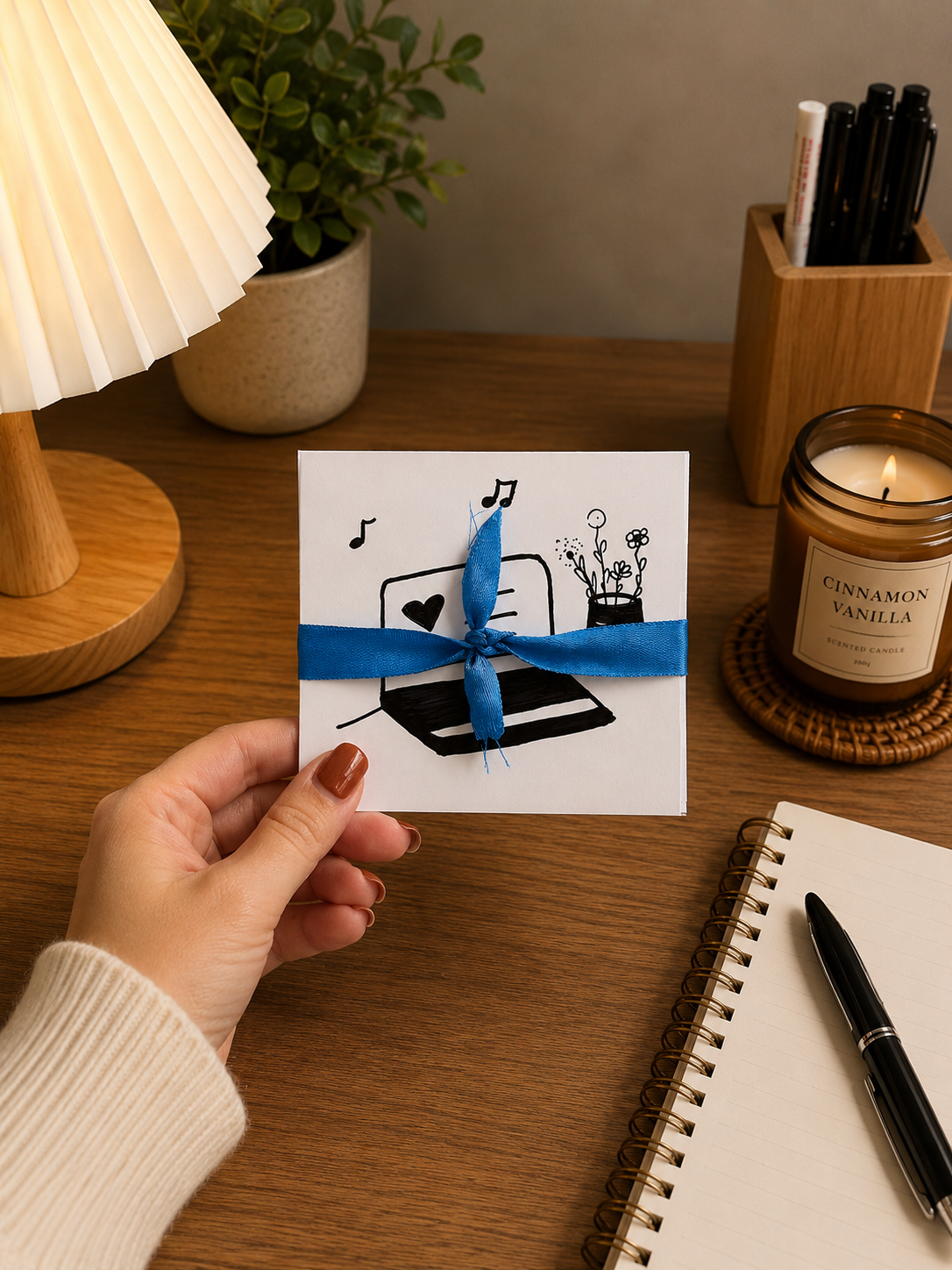 Cute Computer With Flowers | Small Handmade Greeting Card – Original Illustrated Card
