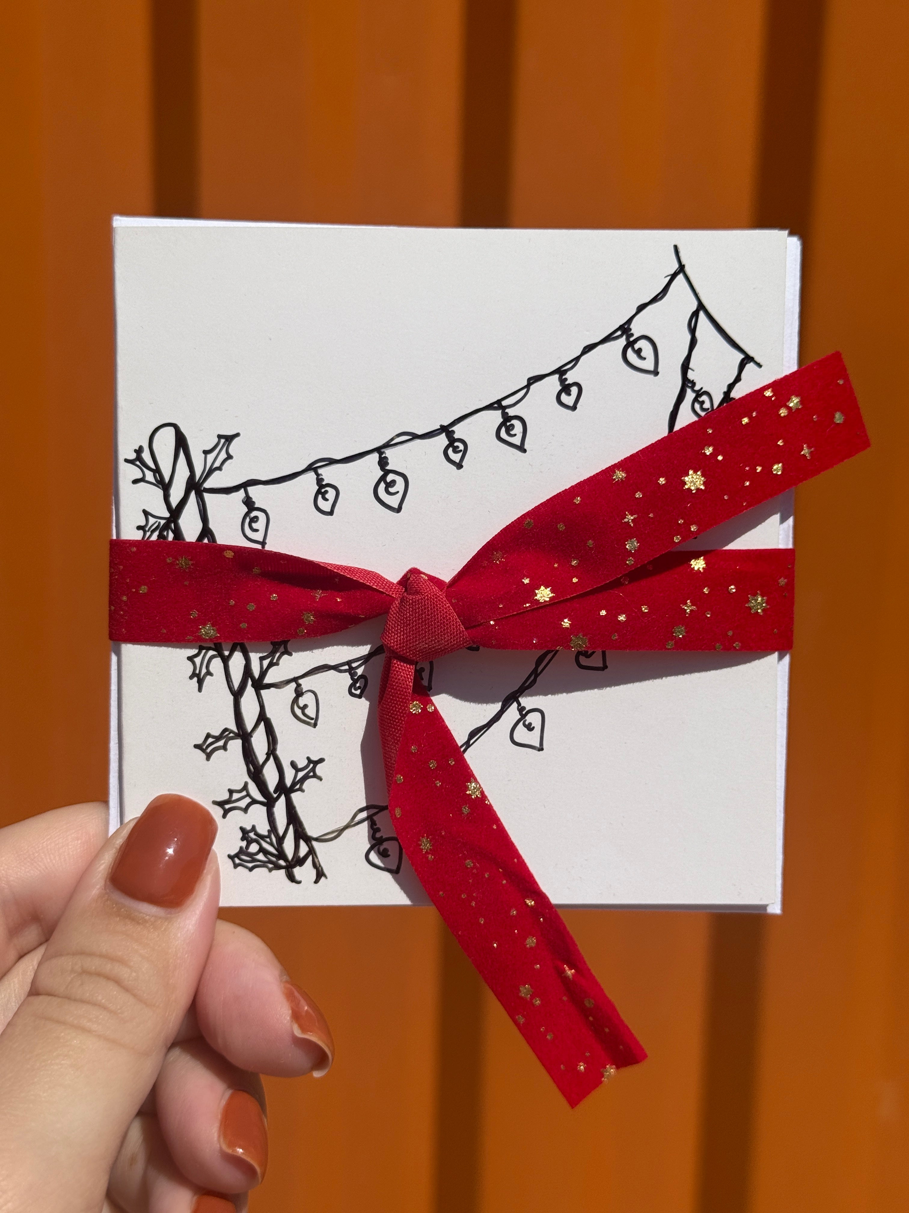 Cute Christmas Lights | Small Handmade Greeting Card – Original Illustrated Card