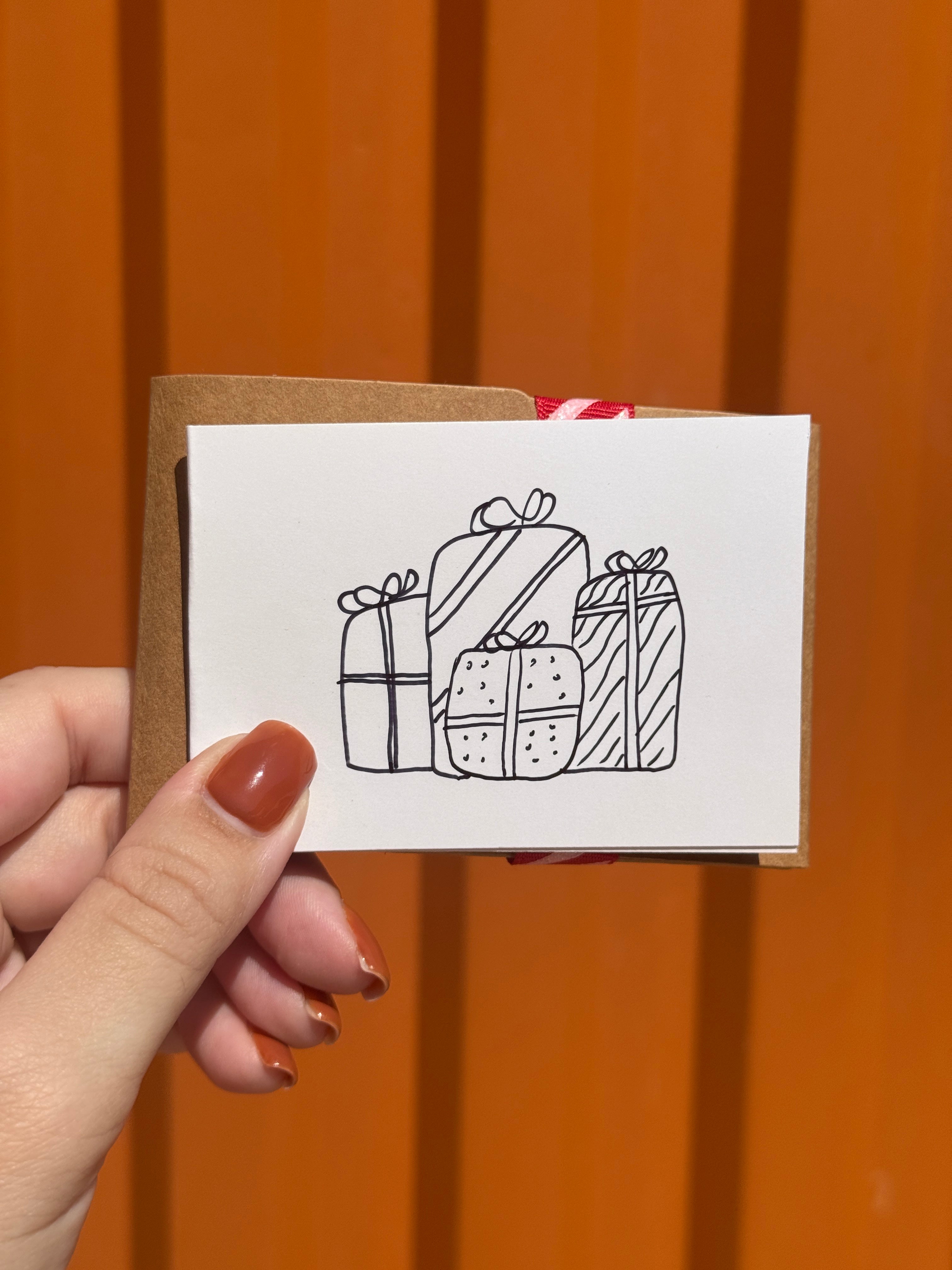 Cute Little Presents | Mini Handmade Greeting Card – Original Illustrated Card
