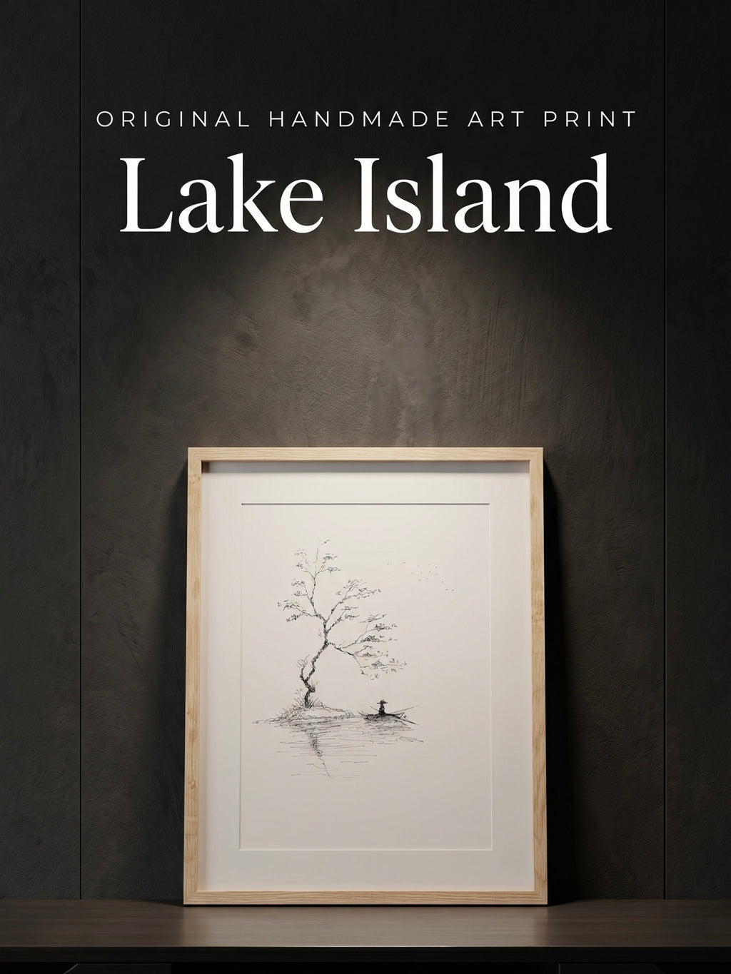 Lake Island | Handmade Framed Poster – Original Artwork Wall Decor