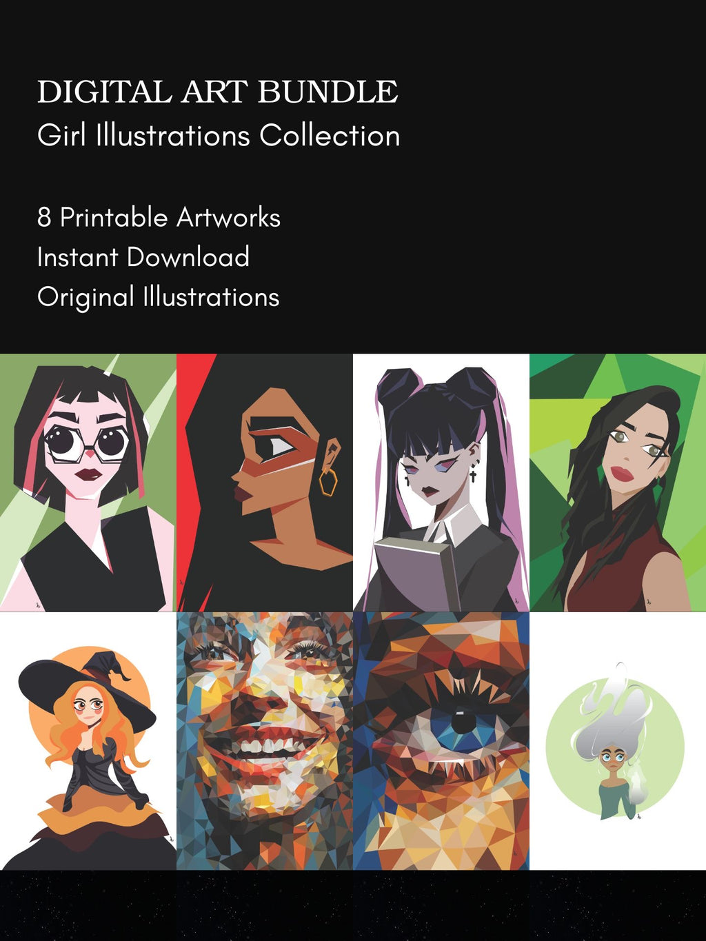 Girl Illustrations Digital Art Bundle – Character Art Prints