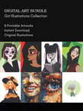 Girl Illustrations Digital Art Bundle – Character Art Prints