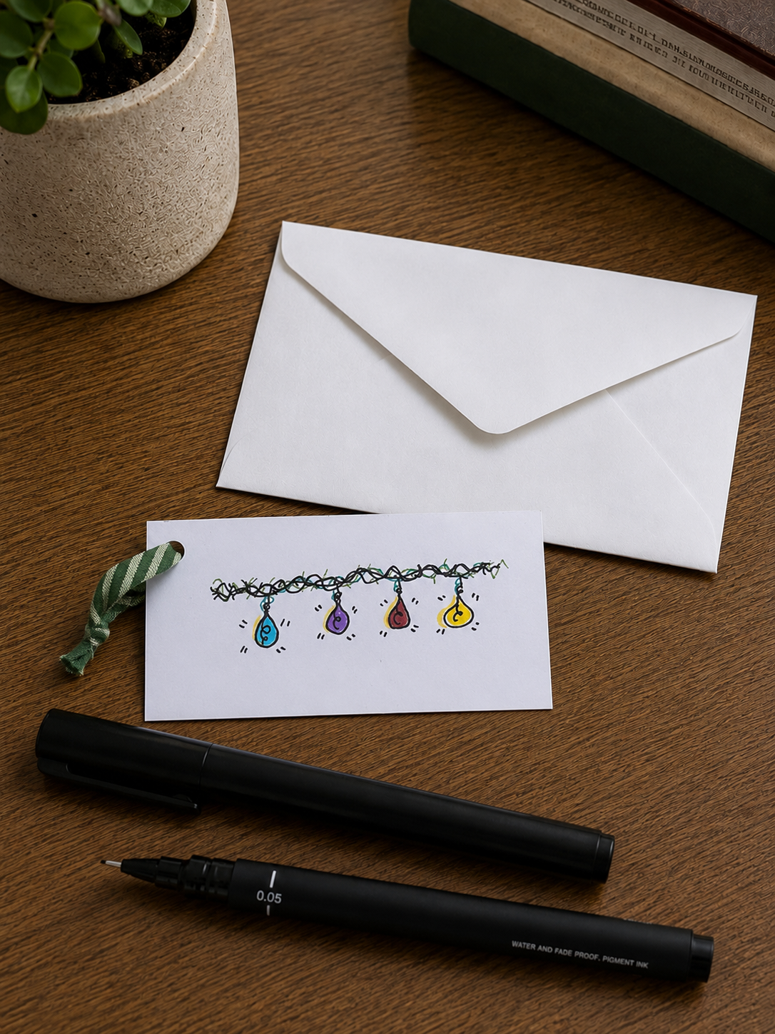 Cute Colorful Lights | Mini Handmade Greeting Card – Original Illustrated Card