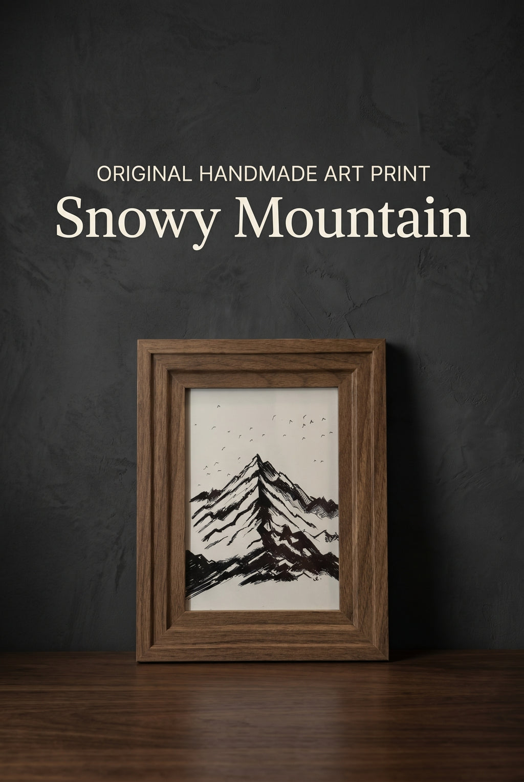 Snowy Mountain | Handmade Framed Poster – Original Artwork Wall Decor