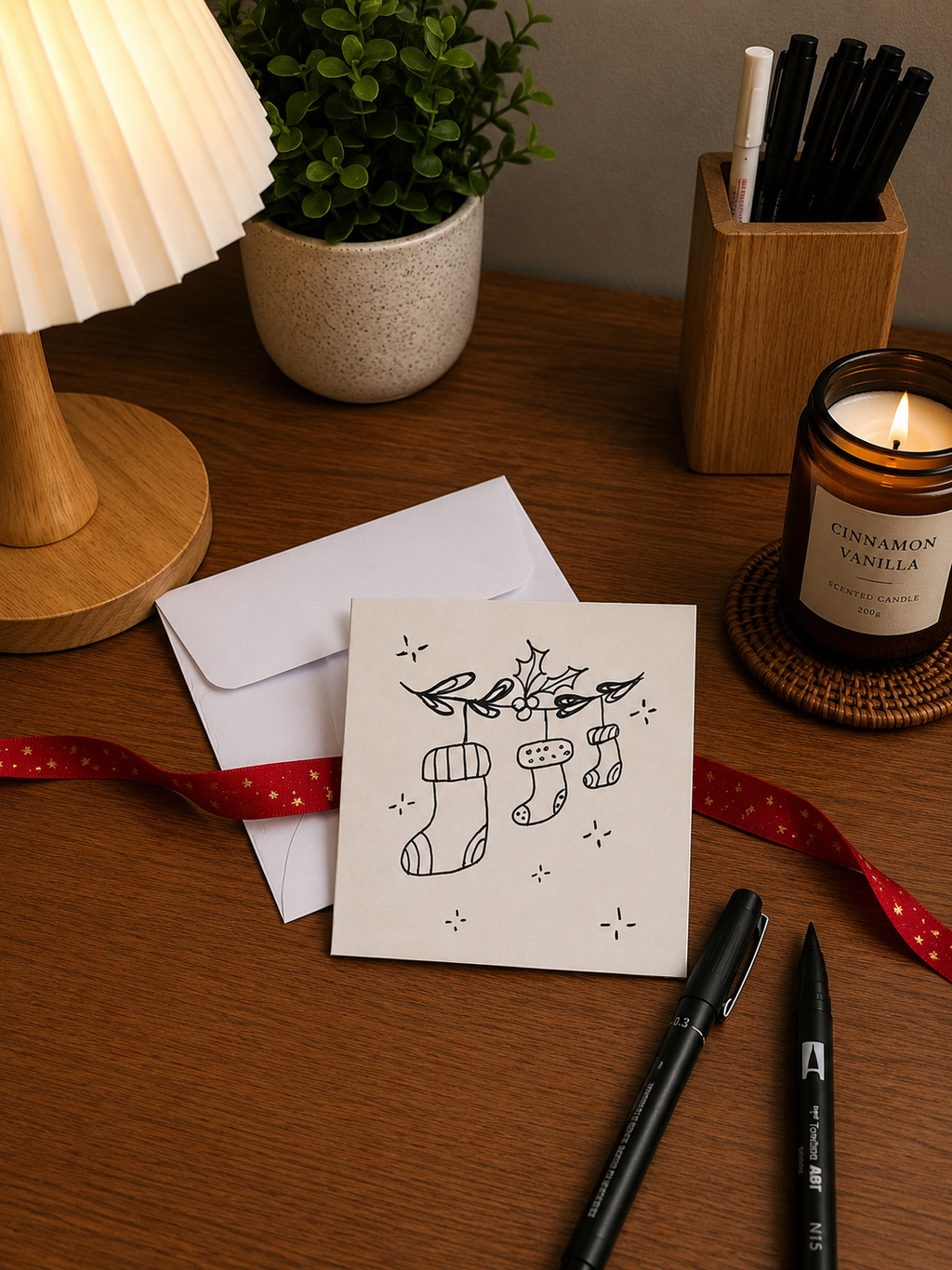 Cute Christmas Socks | Small Handmade Greeting Card – Original Illustrated Card