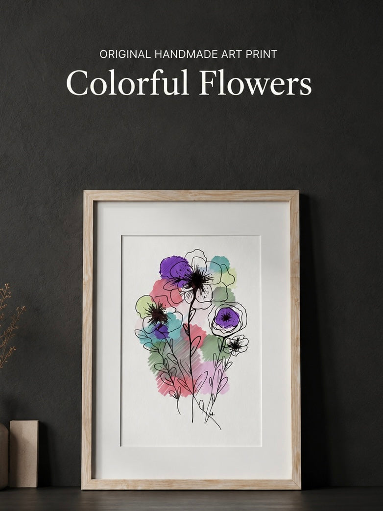 Colorful Flowers | Handmade Framed Poster – Original Artwork Wall Decor