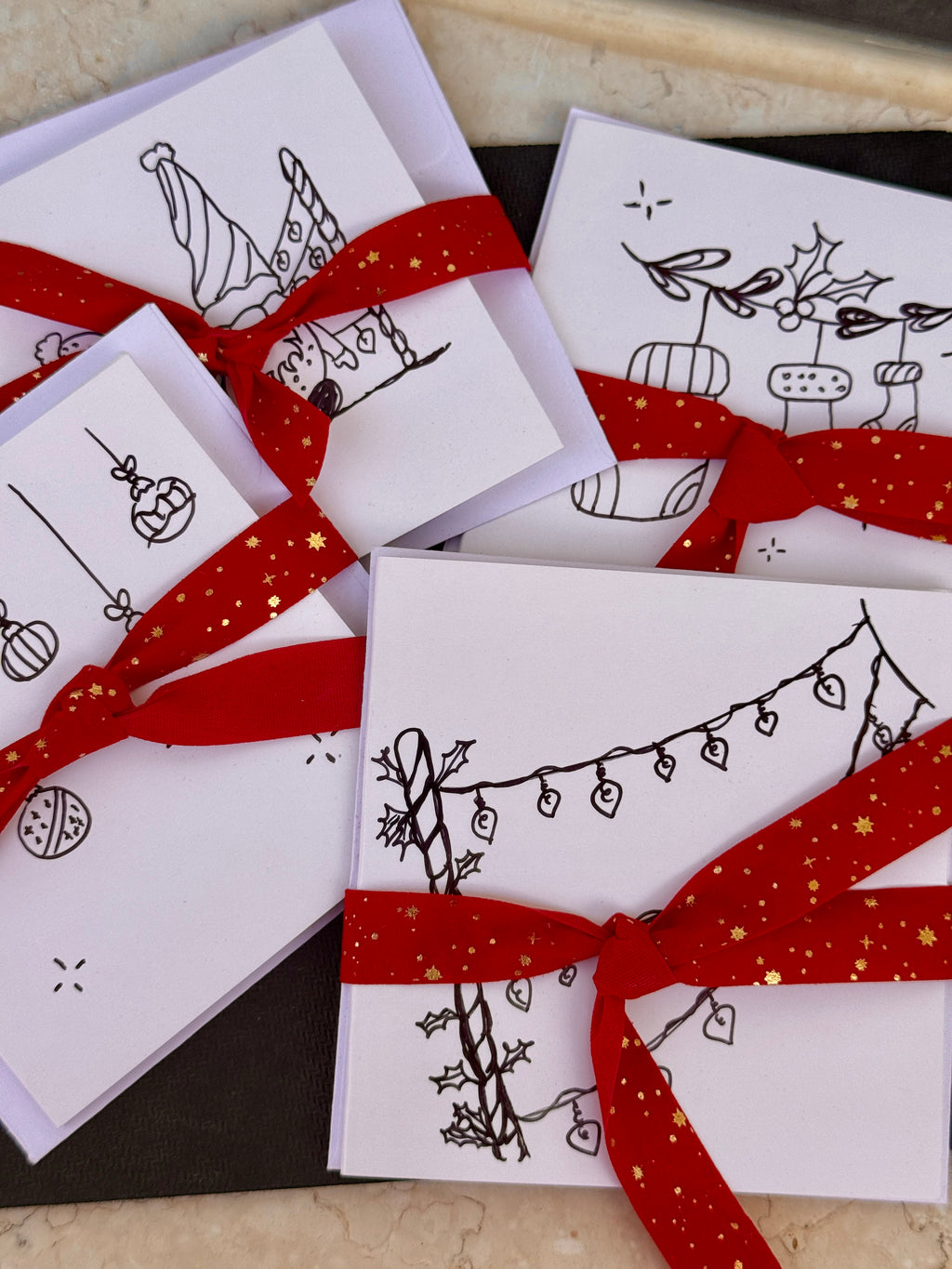Cute Christmas Balls | Small Handmade Greeting Card – Original Illustrated Card