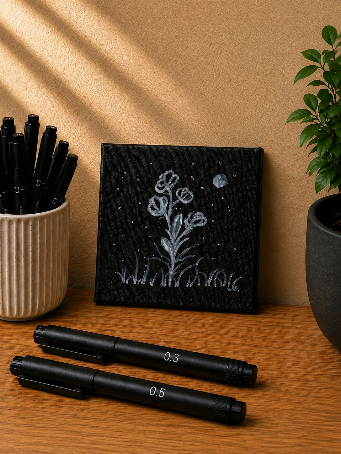 Nightflower | Original Mini Acrylic Painting – 10 × 10 cm Canvas with Wooden Easel (One-of-a-Kind Artwork)