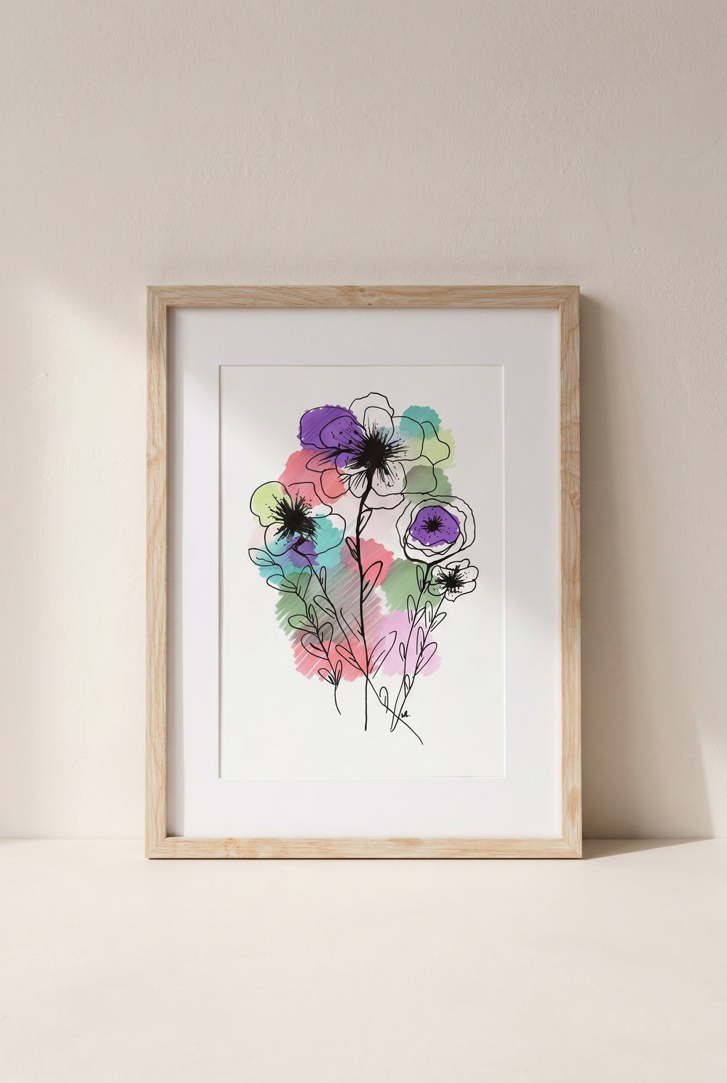 Colorful Flowers | Handmade Framed Poster – Original Artwork Wall Decor