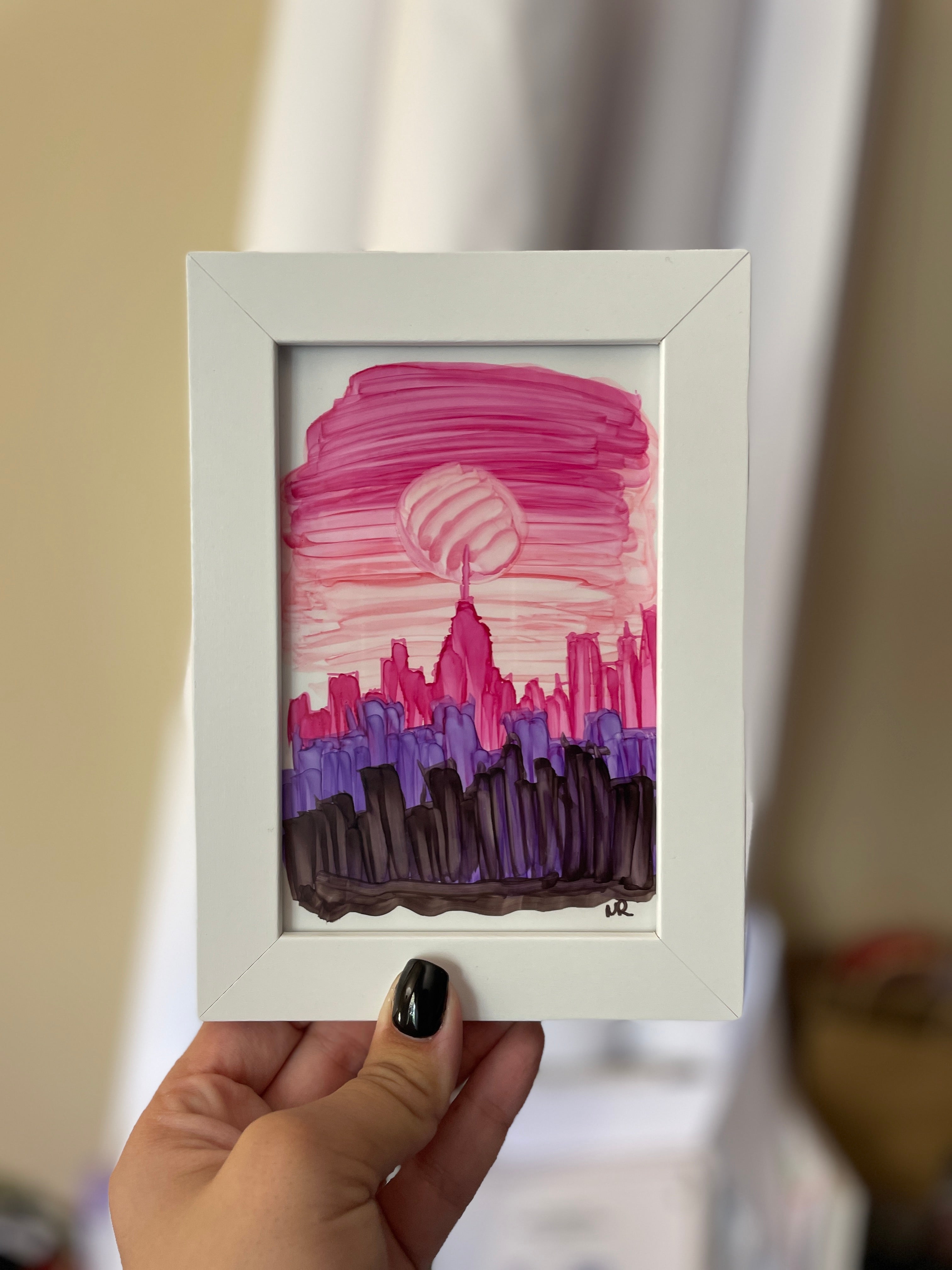 New York in Pink | Handmade Framed Poster – Original Artwork Wall Decor