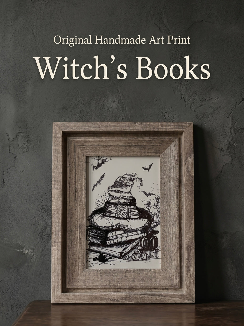 Witch’s Books | Handmade Framed Poster – Original Artwork Wall Decor