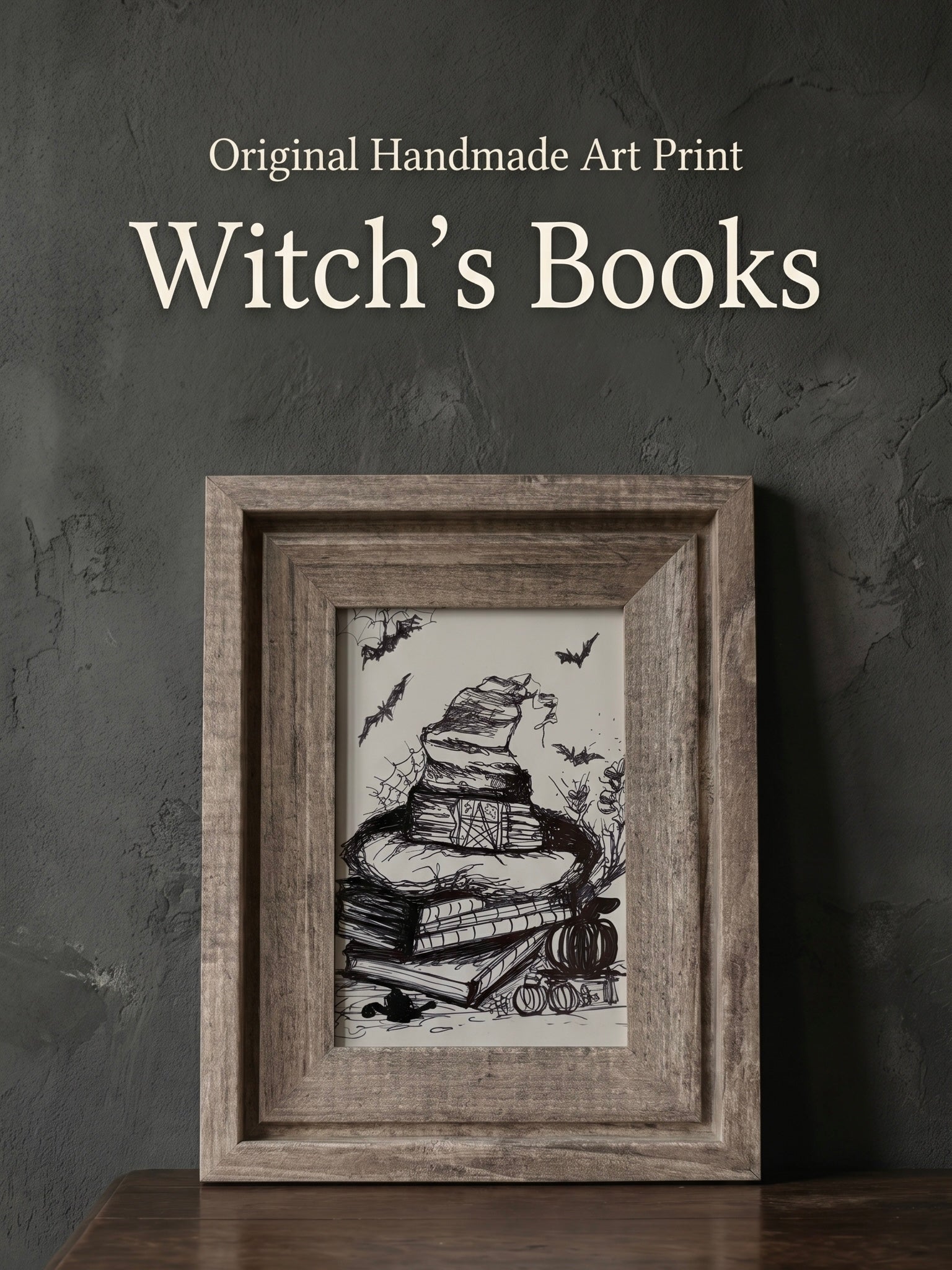 Witch’s Books | Handmade Framed Poster – Original Artwork Wall Decor