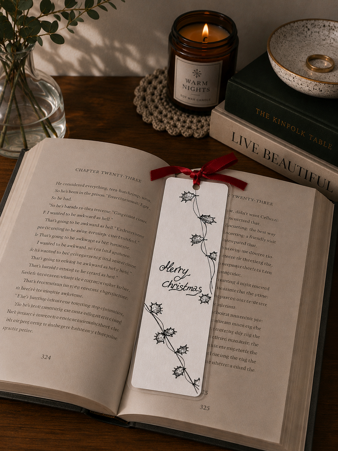 Merry Christmas Handmade Illustrated Bookmark – Original Art Bookmark