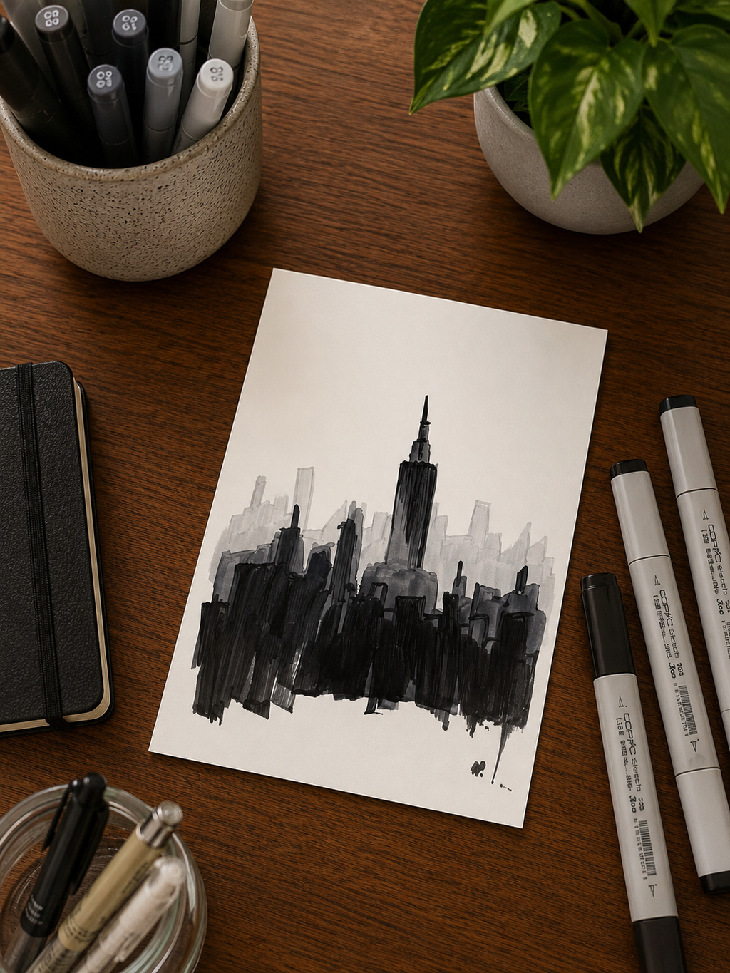 New York in Black | Handmade Framed Poster – Original Artwork Wall Decor