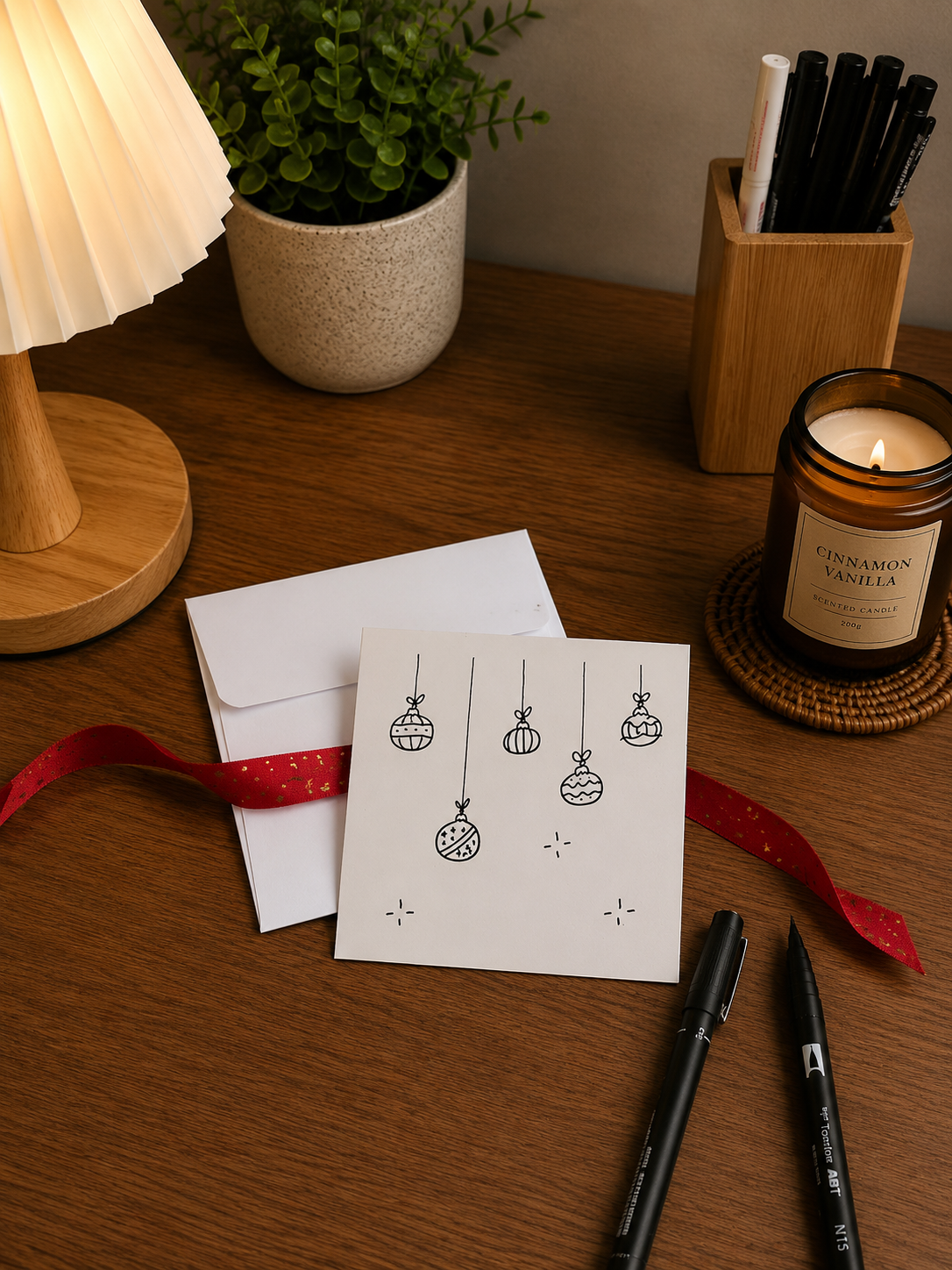 Cute Christmas Balls | Small Handmade Greeting Card – Original Illustrated Card