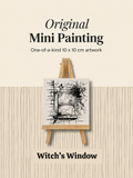Witch’s Window | Original Mini Pen Painting – 10 × 10 cm Canvas with Wooden Easel (One-of-a-Kind Artwork)
