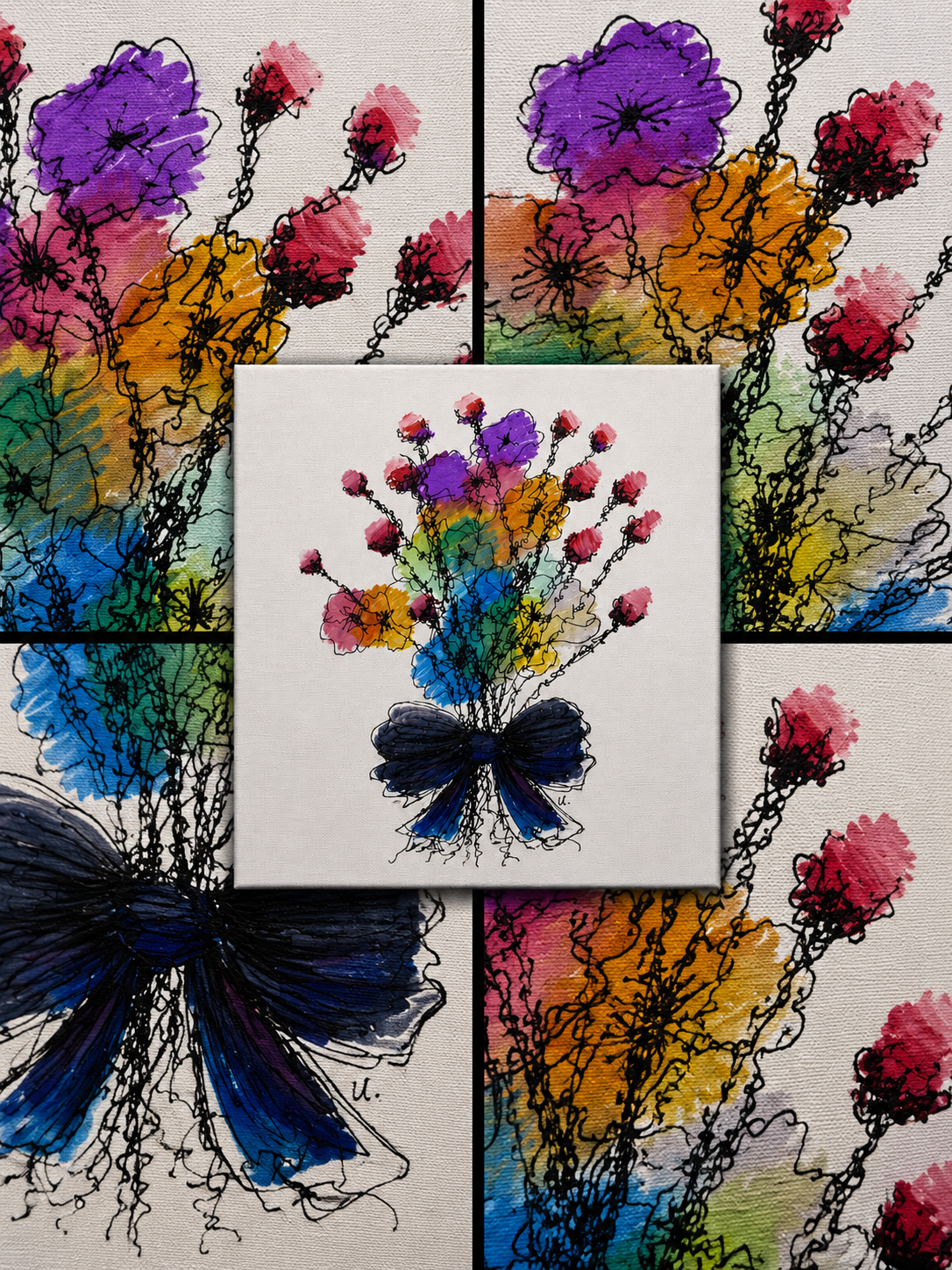 Flowers V3 | Original Contemporary Artwork – 40 × 40 cm