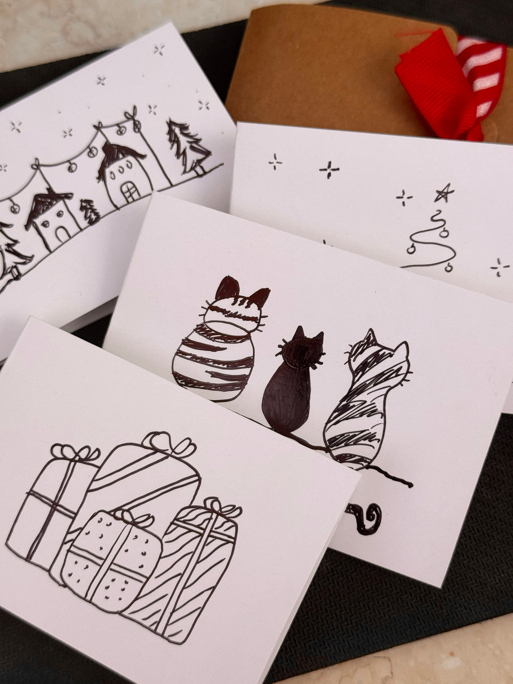 Cute Black Cats | Mini Handmade Greeting Card – Original Illustrated Card