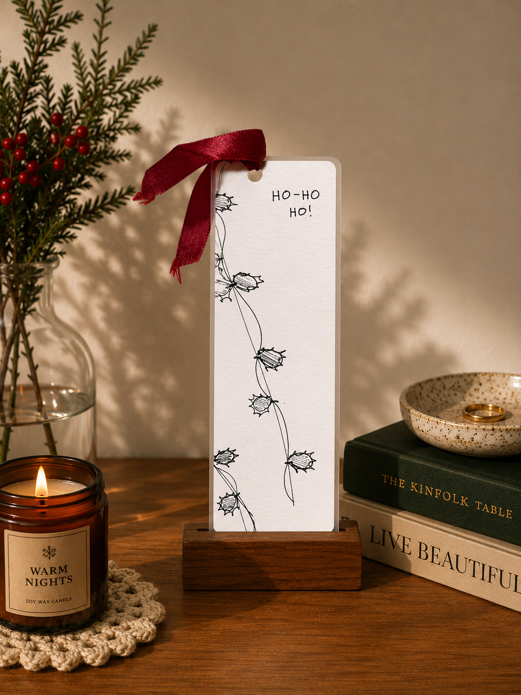 Ho Ho Ho Handmade Illustrated Bookmark – Original Art Bookmark