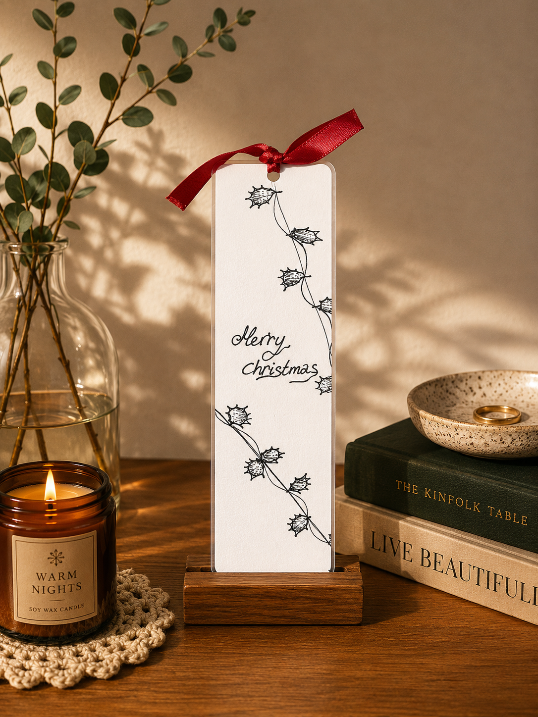 Merry Christmas Handmade Illustrated Bookmark – Original Art Bookmark