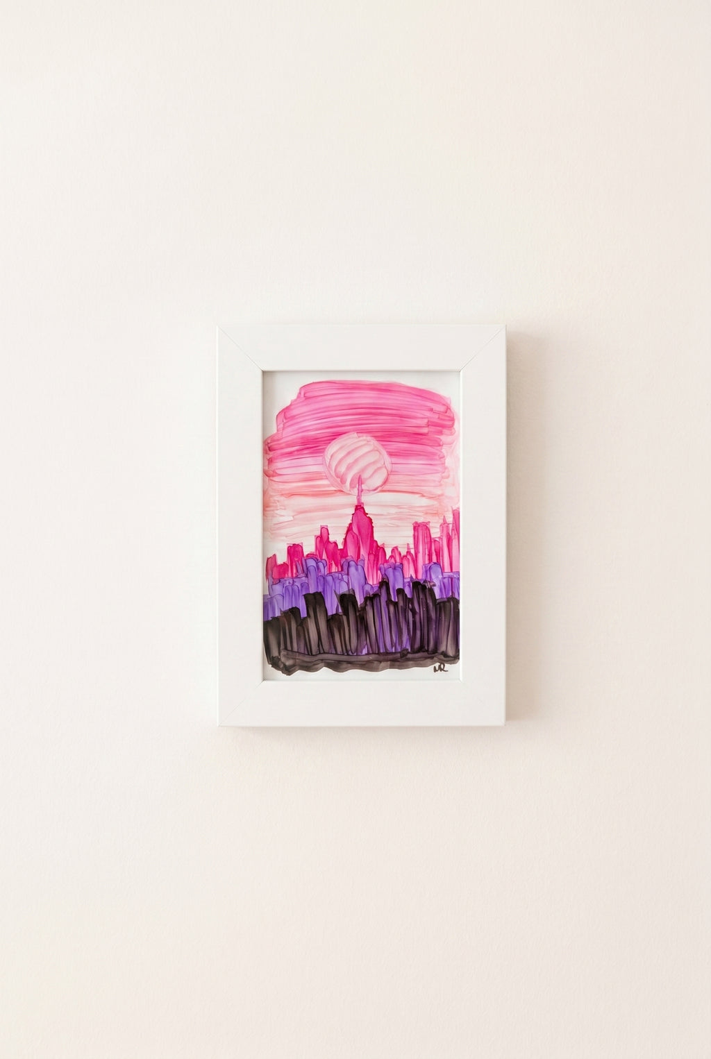 New York in Pink | Handmade Framed Poster – Original Artwork Wall Decor
