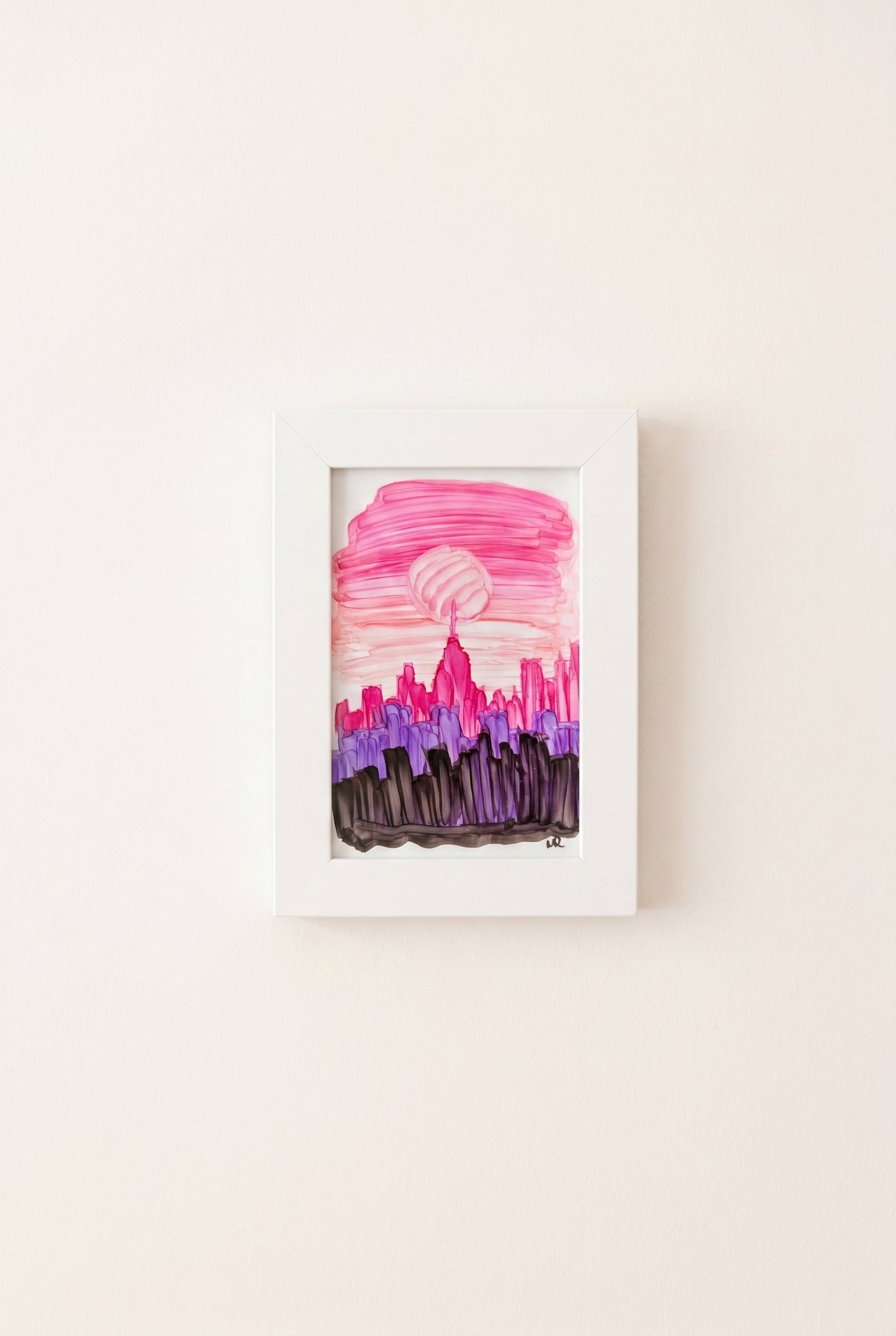 New York in Pink | Handmade Framed Poster – Original Artwork Wall Decor