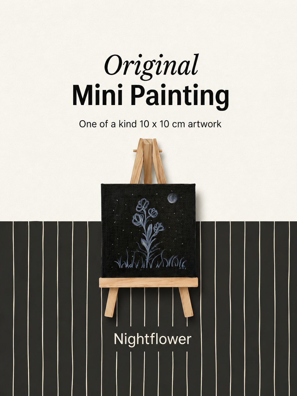 Nightflower | Original Mini Acrylic Painting – 10 × 10 cm Canvas with Wooden Easel (One-of-a-Kind Artwork)