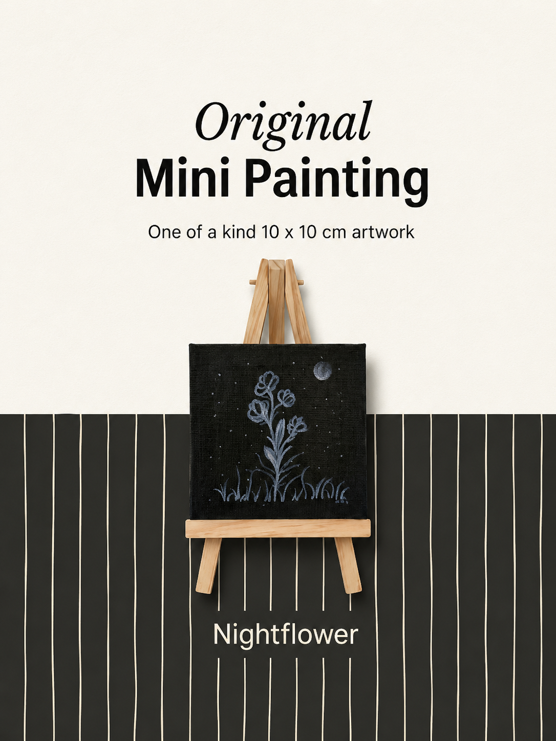 Nightflower | Original Mini Acrylic Painting – 10 × 10 cm Canvas with Wooden Easel (One-of-a-Kind Artwork)