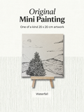 Waterfall | Original Mini Pen Painting – 20 x 20 cm Canvas with Wooden Easel (One-of-a-Kind Artwork)