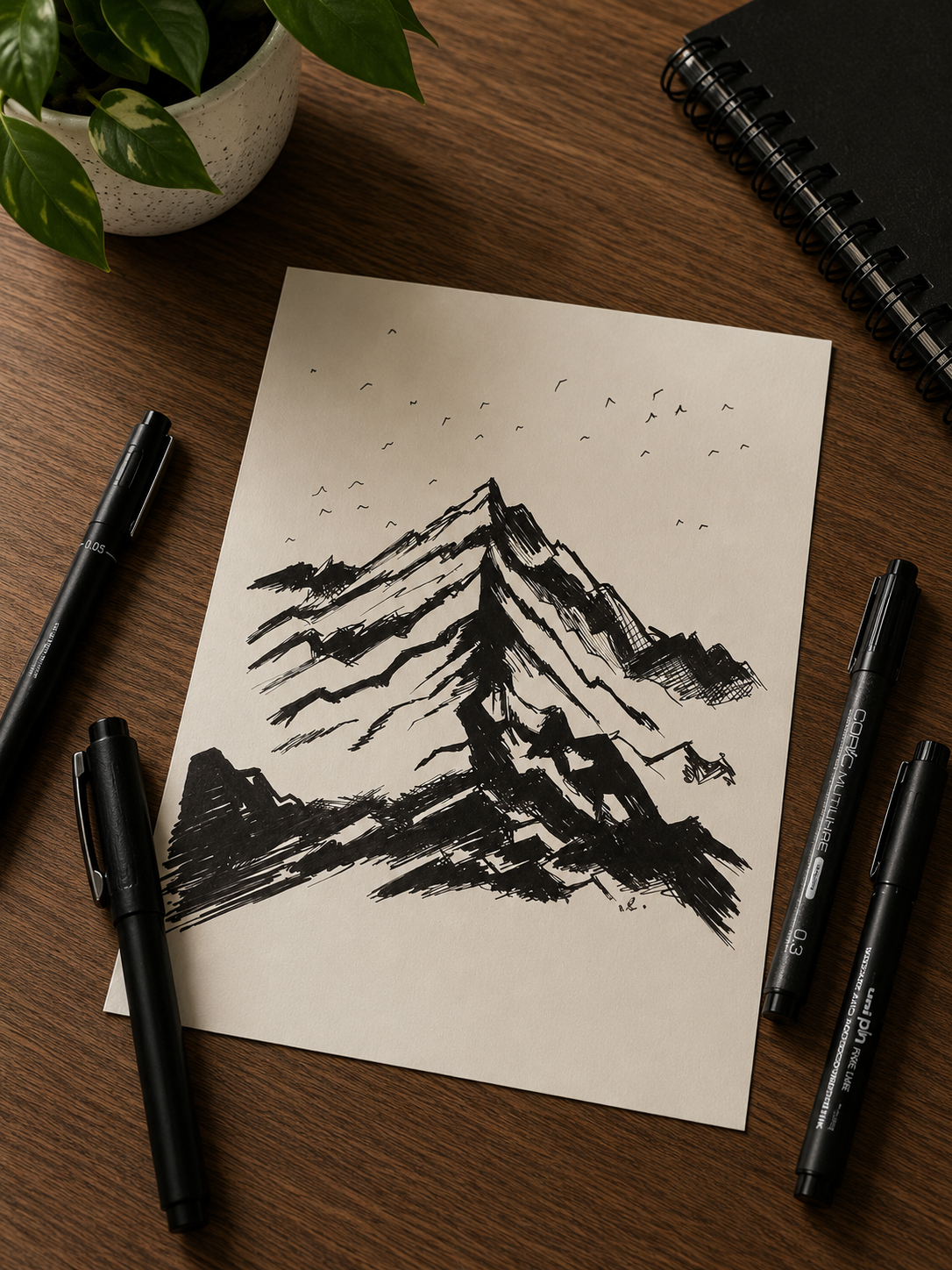 Snowy Mountain | Handmade Framed Poster – Original Artwork Wall Decor