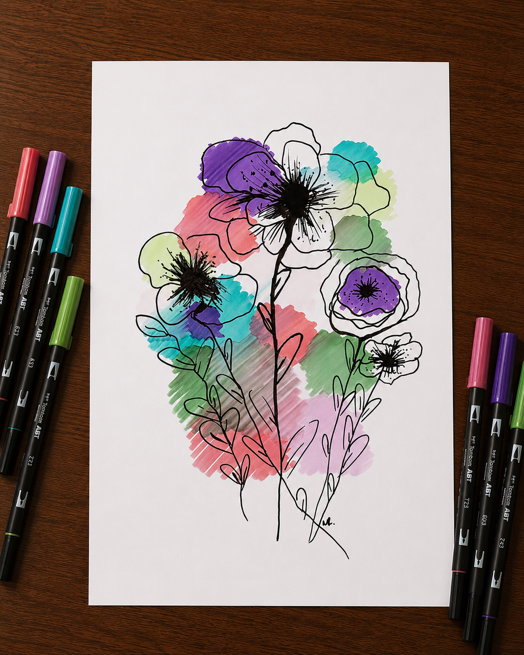Colorful Flowers | Handmade Framed Poster – Original Artwork Wall Decor